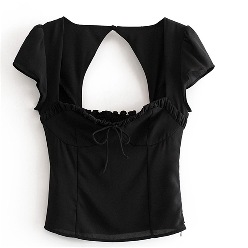 Summer Women's Casual Elegant Short Sleeve Blouse Lace Neckline Stretchable Crop Top Backless 210524, As the photo
Summer Women's Casual Elegant Short Sleeve Blouse Lace Neckline Stretchable Crop Top Backless 210524, As the photo