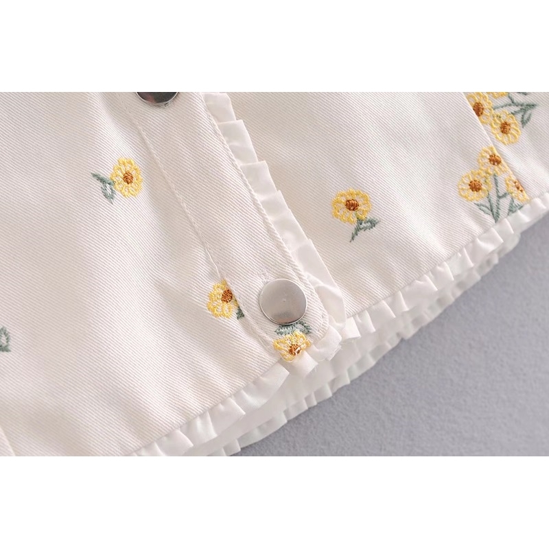 Women Sun Flower Print Sleeveless Mini Dress White Sweet Spliced Wood ears Ruffles Front Center Button Slim fit Tank Party 210429