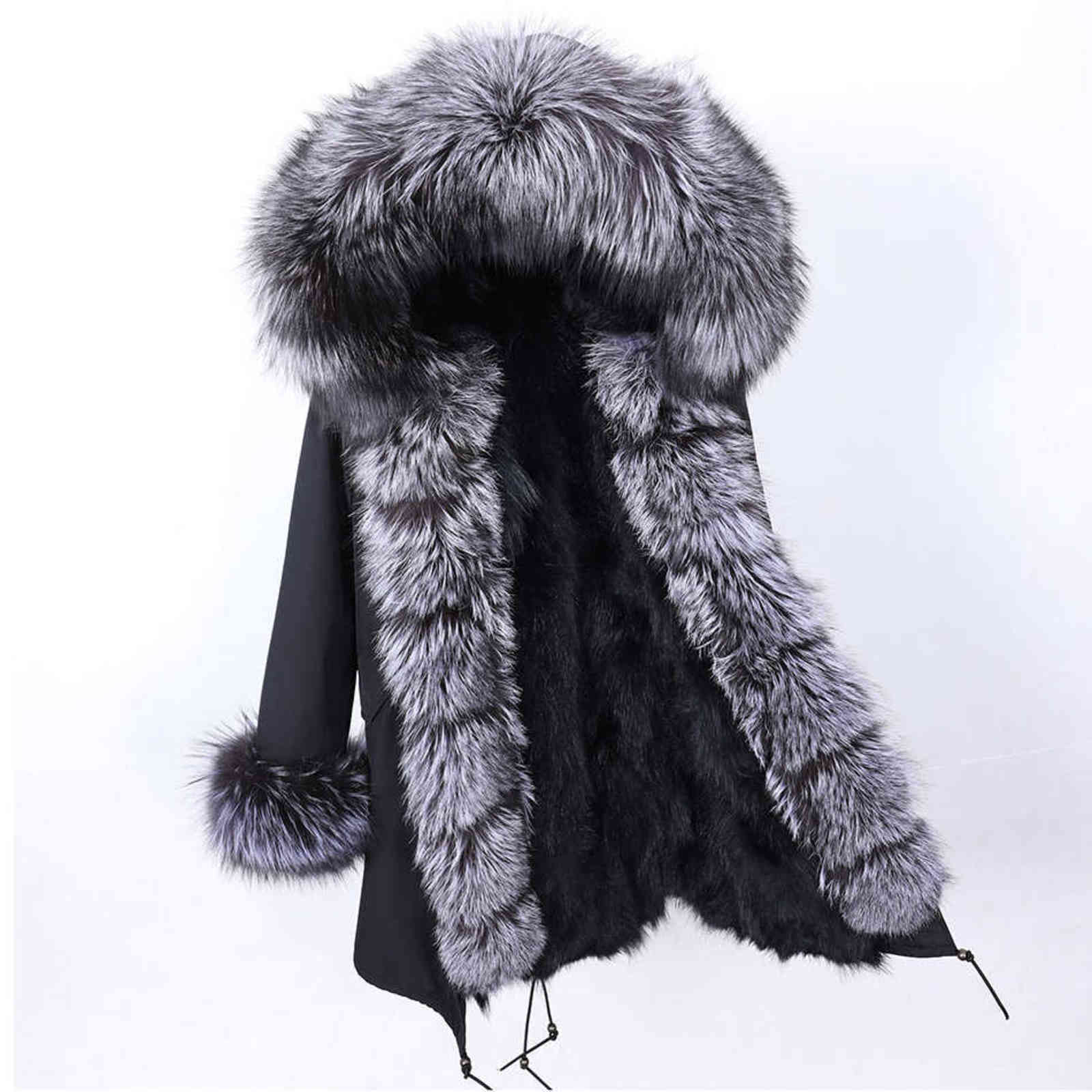 Winter Jacket 7XL Women Waterproof Long Parka Real Fur Coat Natural Raccoon Fur Collar Outerwear Streetwear Fur Coat 211123