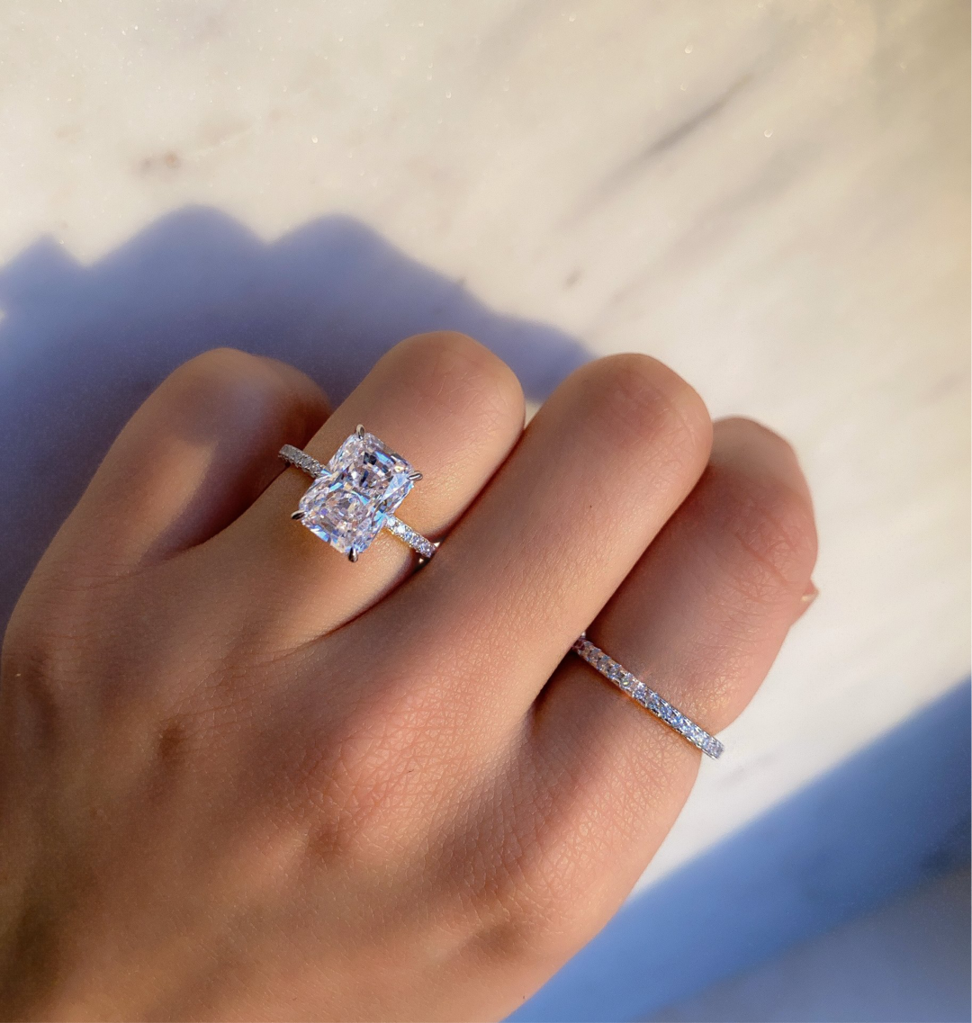 Choucong Brand Women Wedding Ring Luxury Jewelry Solitaire 925 Sterling Silver Radiant Shape White Topaz CZ Diamond Gemstones Eternity Party Engagemen