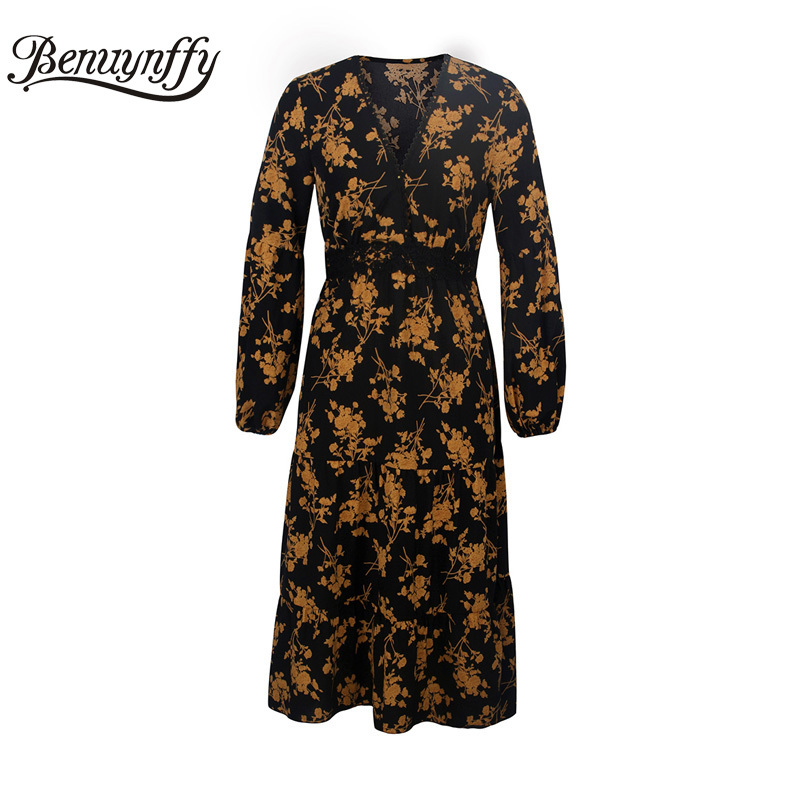 Surplice Neck Floral Print Long Dress Women Spring Holiday Boho Lace Patchwork High Waist Asymmetrical 210510