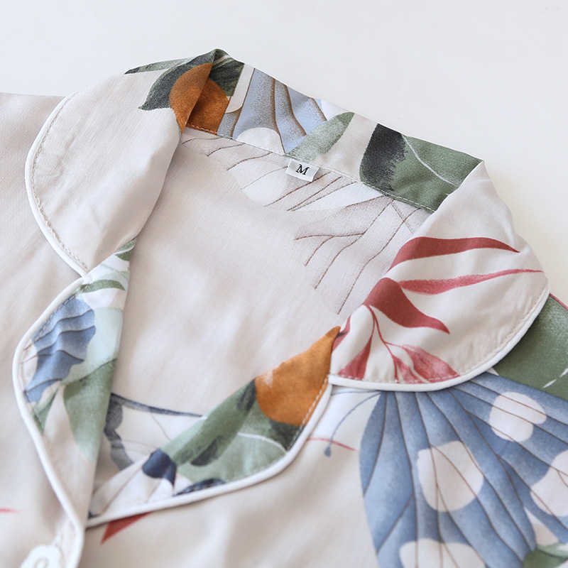 spring and autumn long-sleeved trousers ladies pajamas set viscose cardigan butterfly flower simple thin home service summer 210924