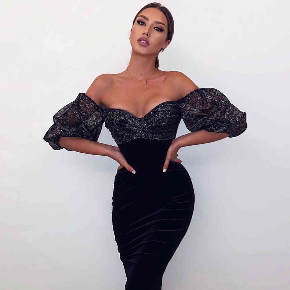 Summer Off Shoulder Bandage Dress For Women Sexy Black Lace Short Sleeve Midi Club Evening Runway Party Dresses 210423