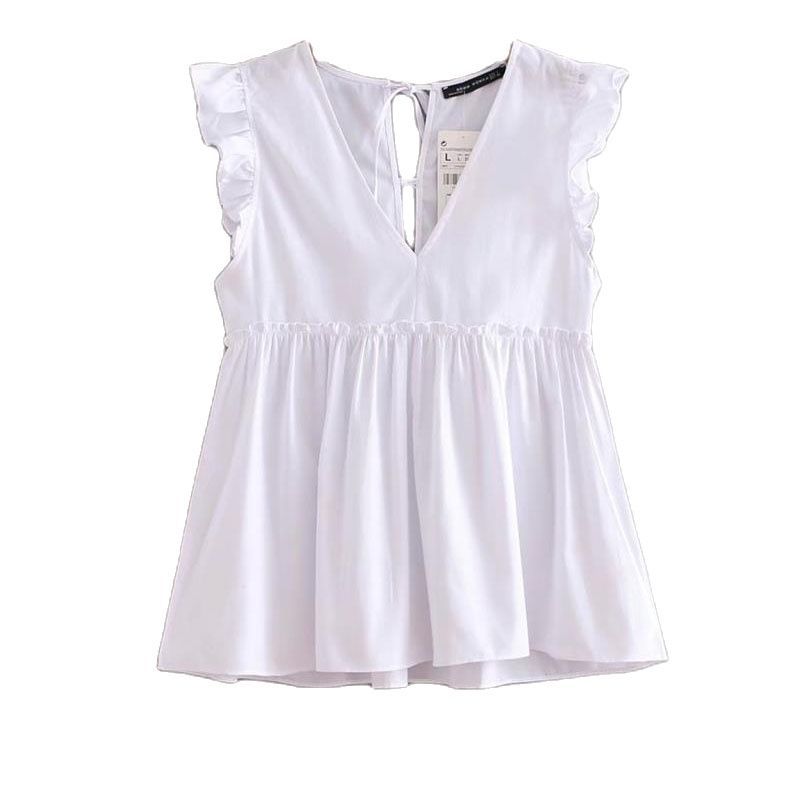 Summer Women's Shirt Loose Thin Wild V-neck Sleeveless Overlay Decorative Butterfly Sleeve 210507