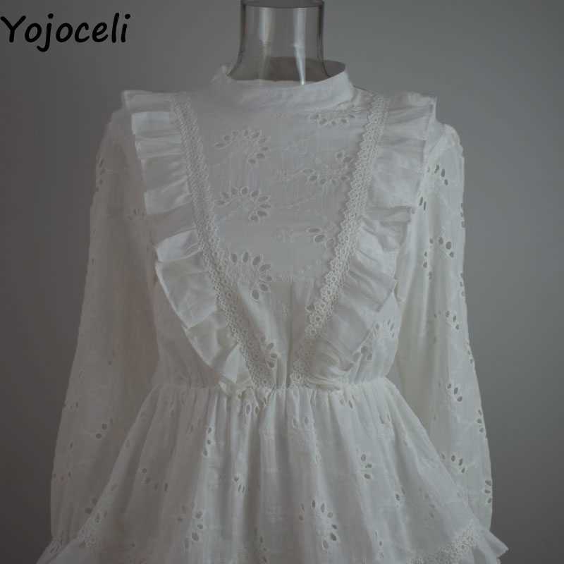 Yojoceli Sexy backless ruffle white embroidery dres Spring lace casual Beach short party cotton 210609