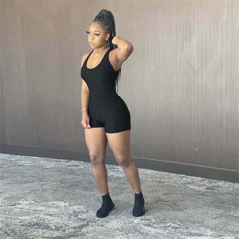 Women Designers Clothes 2023 Sexy Bodycon Jumpsuits Sports Vest Romper Sleeveless Bodysuit Elegant Polyester Yoga Shorts