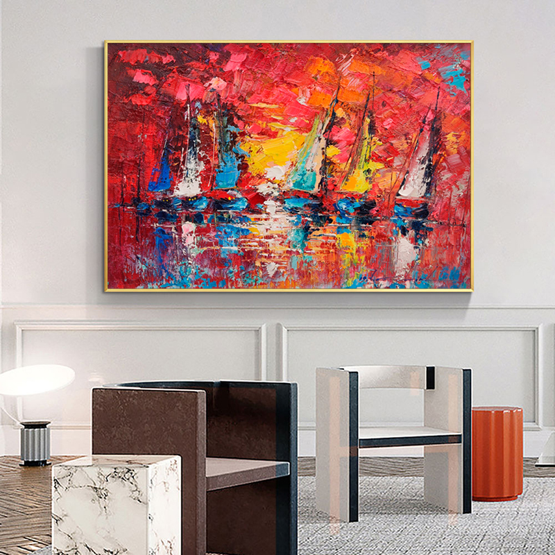 Abstract Boat Ship Posters Sail Landscape Painting Canvas Prints Wall Art for Living Room Modern Sofa Home Decor Tree Rain Sea