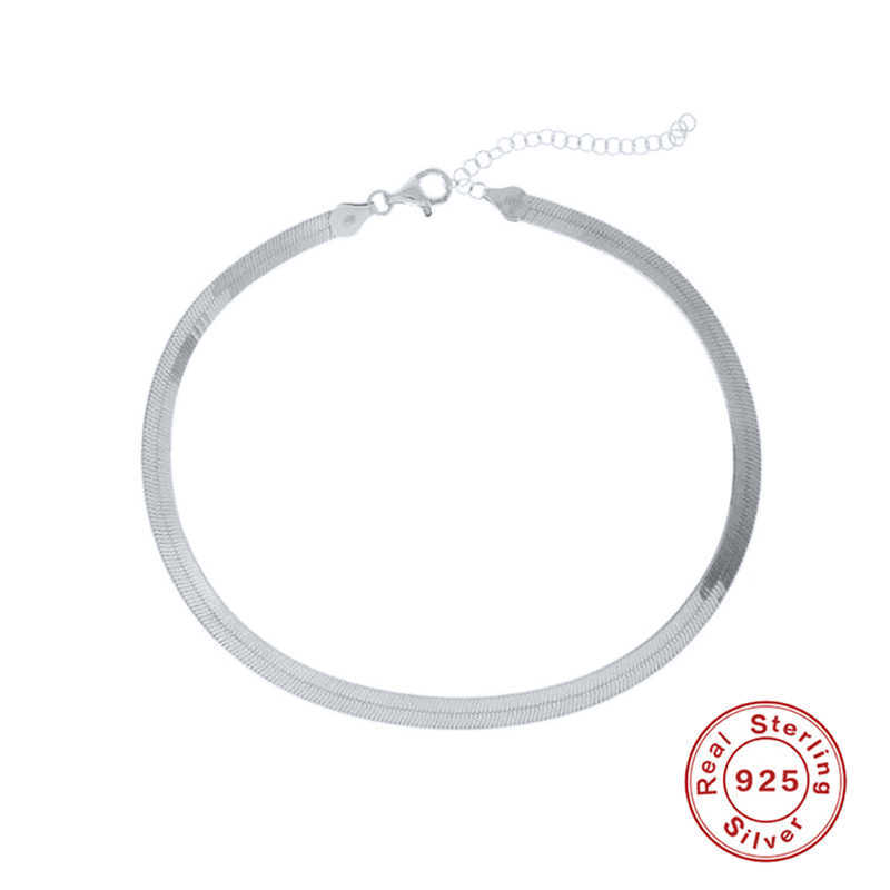 Aide 925 Sterling Silver Choker Necklaces Female Clavicle Chain Flat Snake Necklace For Women Fine Jewelry Cute Accessories Gift 210621