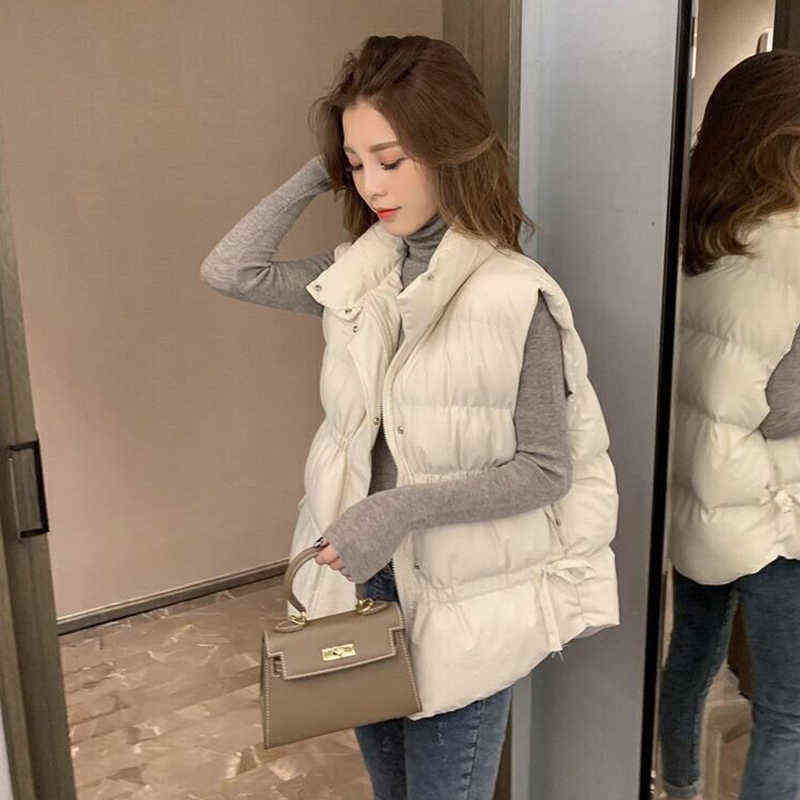 Cotton body Warmer Vest Women Plus Size Thick Down Zipper Beige Black Warm Coat For 211120