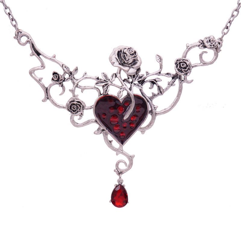 Pendant Necklaces Fashion Rose Vine Dripping Oil Red Gemstone Necklace Halloween Gothic Punk Temperament Enhancement Gift, Silver
Pendant Necklaces Fashion Rose Vine Dripping Oil Red Gemstone Necklace Halloween Gothic Punk Temperament Enhancement Gift, Silver