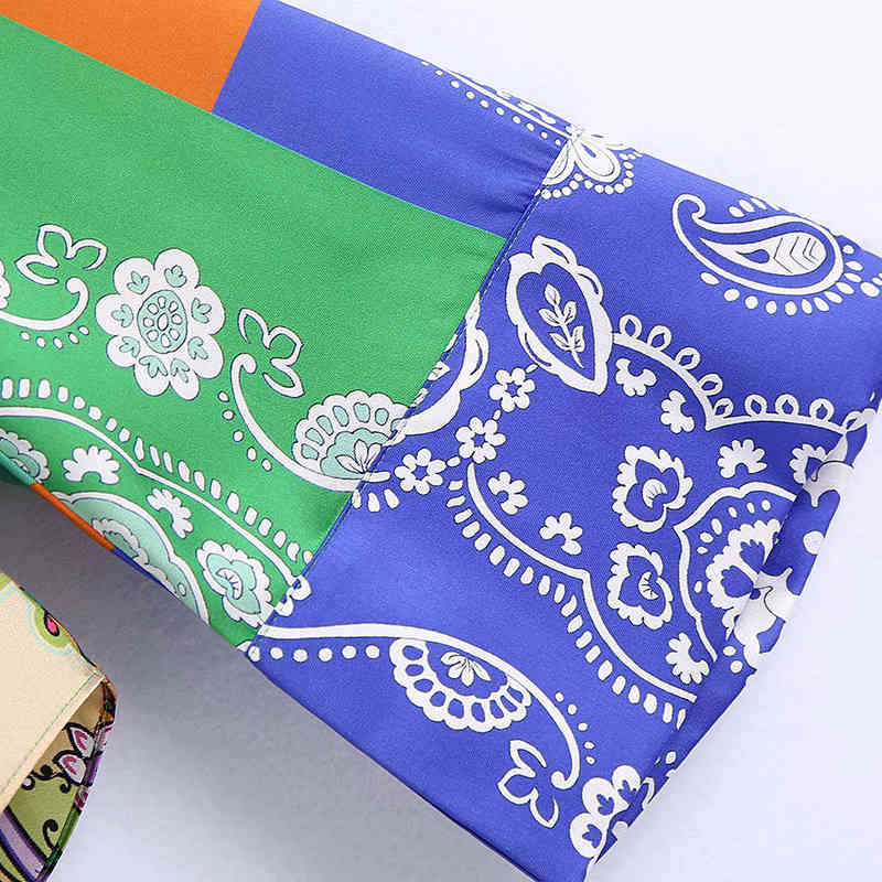 Women Vintage Cloth Patchwork Printing Casual Smock Blouse Ladies Hem Bowknot Kimono Shirts Chic Retro Blusas Tops 210521