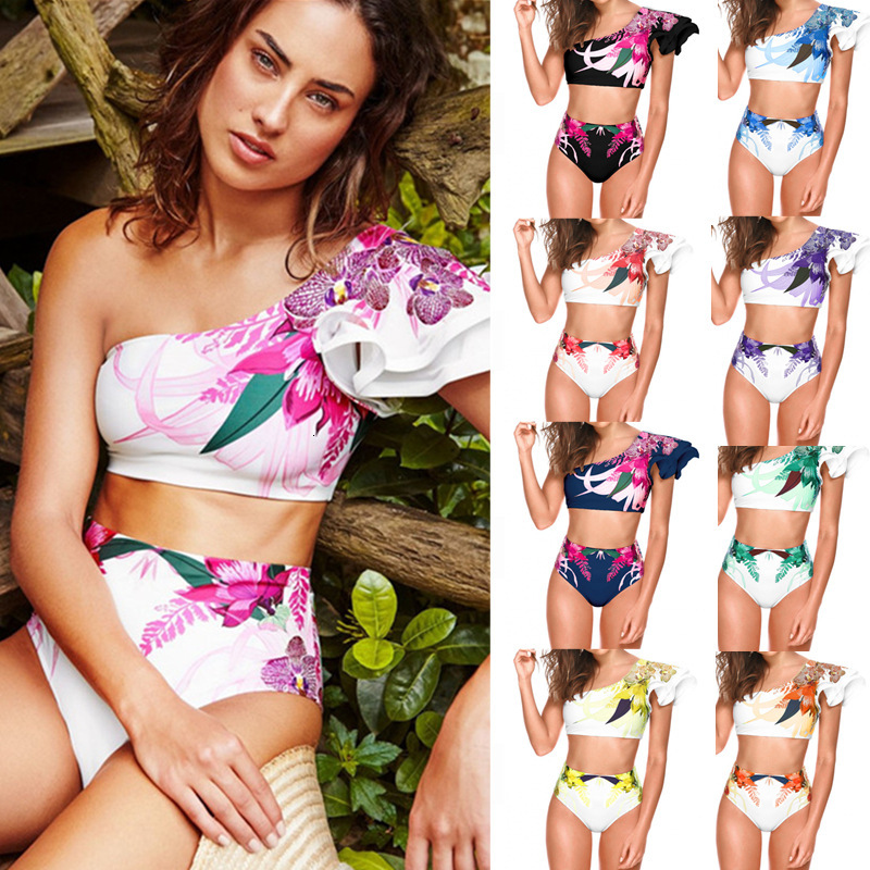 one pengxiang bikini 2021 shoulder digital printing big flower high waist women's split swimsuit 1025, Black;white
one pengxiang bikini 2021 shoulder digital printing big flower high waist women's split swimsuit 1025, Black;white