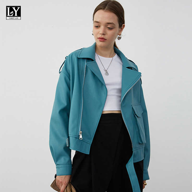 LY VAREY LIN Spring Autumn Women Lapel Long Sleeve Jacket Loose Fit Blue Pu Leather Pocket Big Size 210526, Green
LY VAREY LIN Spring Autumn Women Lapel Long Sleeve Jacket Loose Fit Blue Pu Leather Pocket Big Size 210526, Green