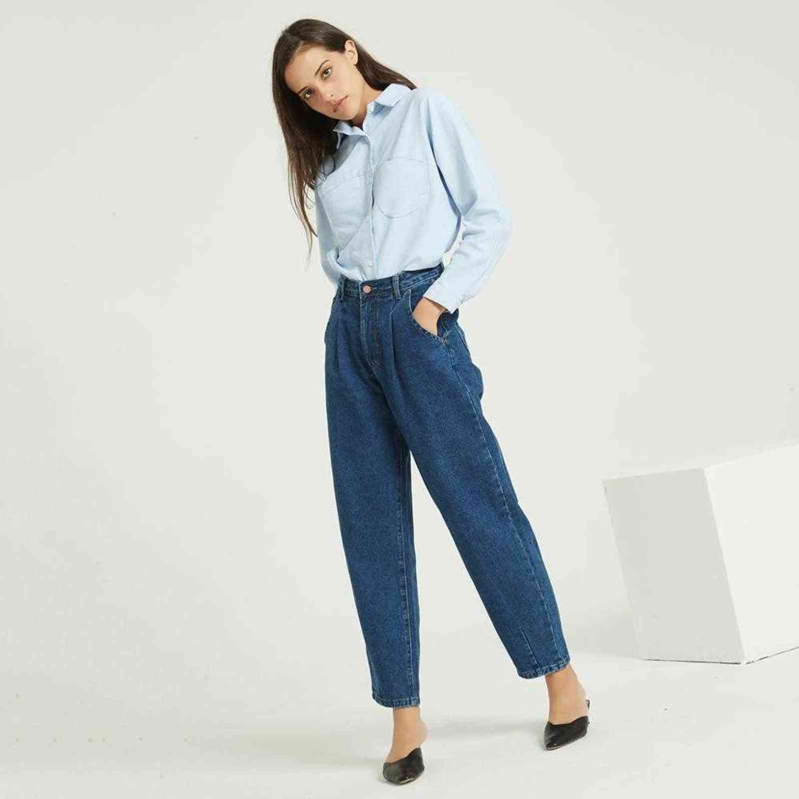 Wixra Women Harem Jeans Ladies Casual Bottoms Female Denim Pants Autumn Winter High Waist Trousers 211124Z