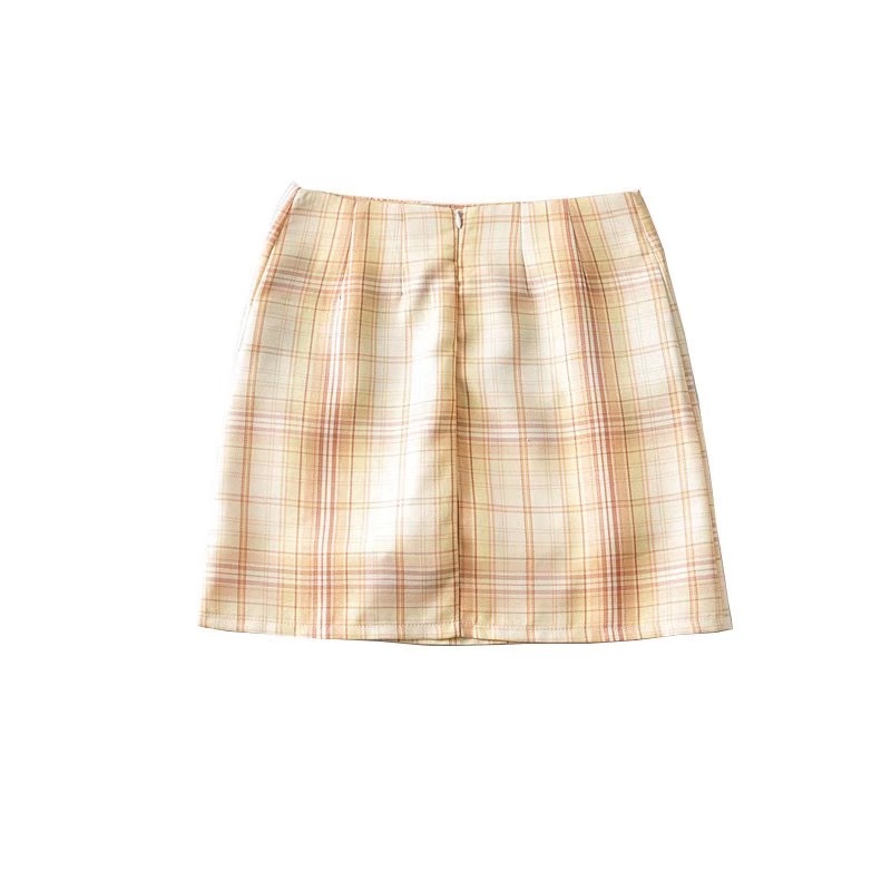 Summer Women Front Split Plaid Mini Skirt with Under Shorts Vintage Double Slit Package Hips Gingham Short Skirts 210429