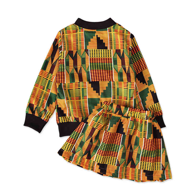 Girl Set Fashion Christmas Outfits African Bohemian Zipper Jacket + Dress 2 Piece Suit Kids Clothes 210515