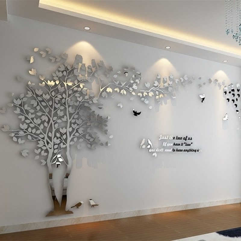 Home Decor Large Size Wall Sticker Tree Decorative Mirror Wallpaper 3D DIY Art TV Background Poster Living Room Stickers 210929
