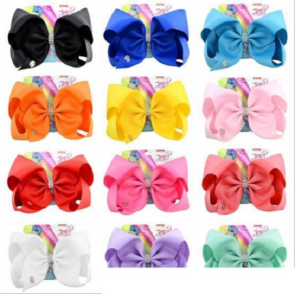 2021 8 Inch Jojo Siwa Hair Bow Solid Color With Rhinestone Clips Papercard Metal Logo Girls Big Hair Accessories Hairpin hairband