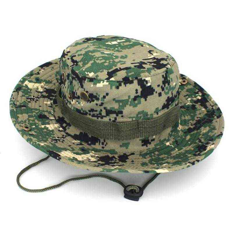 Mens Summer Bucket Hats Wide Brim Sun Cap Military Camo Hunting Fishing Hiking Solid Camouflage Big Round Sunshade Hat 220114