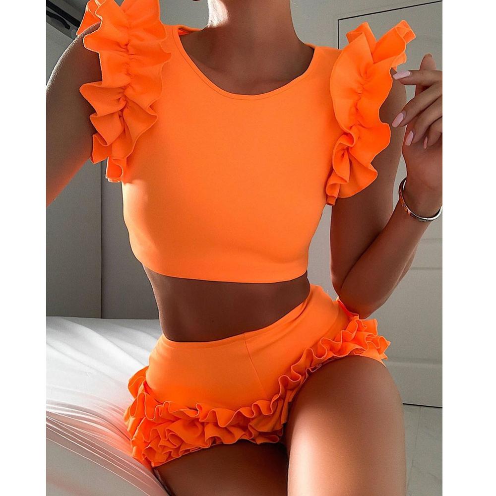 2021 Women Spring Orange Sleeveless Ruffles Elastic O-Neck 2 pcs Sets Crop Tops + Shorts Women Beach Playsuit, Vi458orange
2021 Women Spring Orange Sleeveless Ruffles Elastic O-Neck 2 pcs Sets Crop Tops + Shorts Women Beach Playsuit, Vi458orange