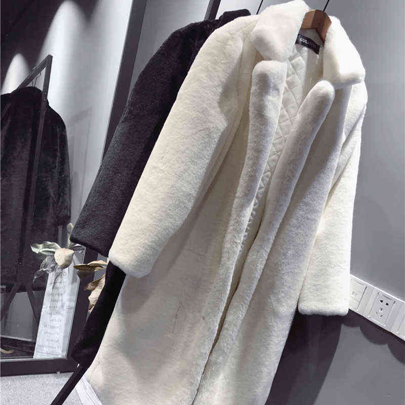 Women Autumn Winter Furry Warm Fur Outerwear Fashion Loose Faux Fur Rabbit Long Jacket Casual Thickened Fur Coat 211123