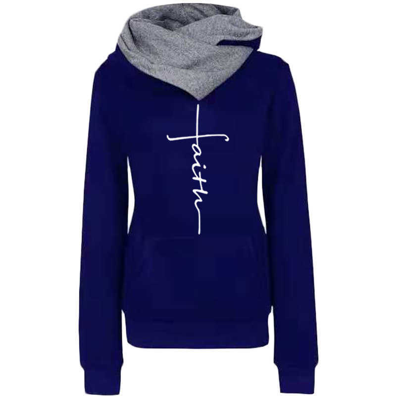 Autumn Winter Hoodies Sweatshirts Women Faith Embroidered Sweatshirt Long Sleeve Pullovers Christmas Casual Warm Hooded Tops 210927