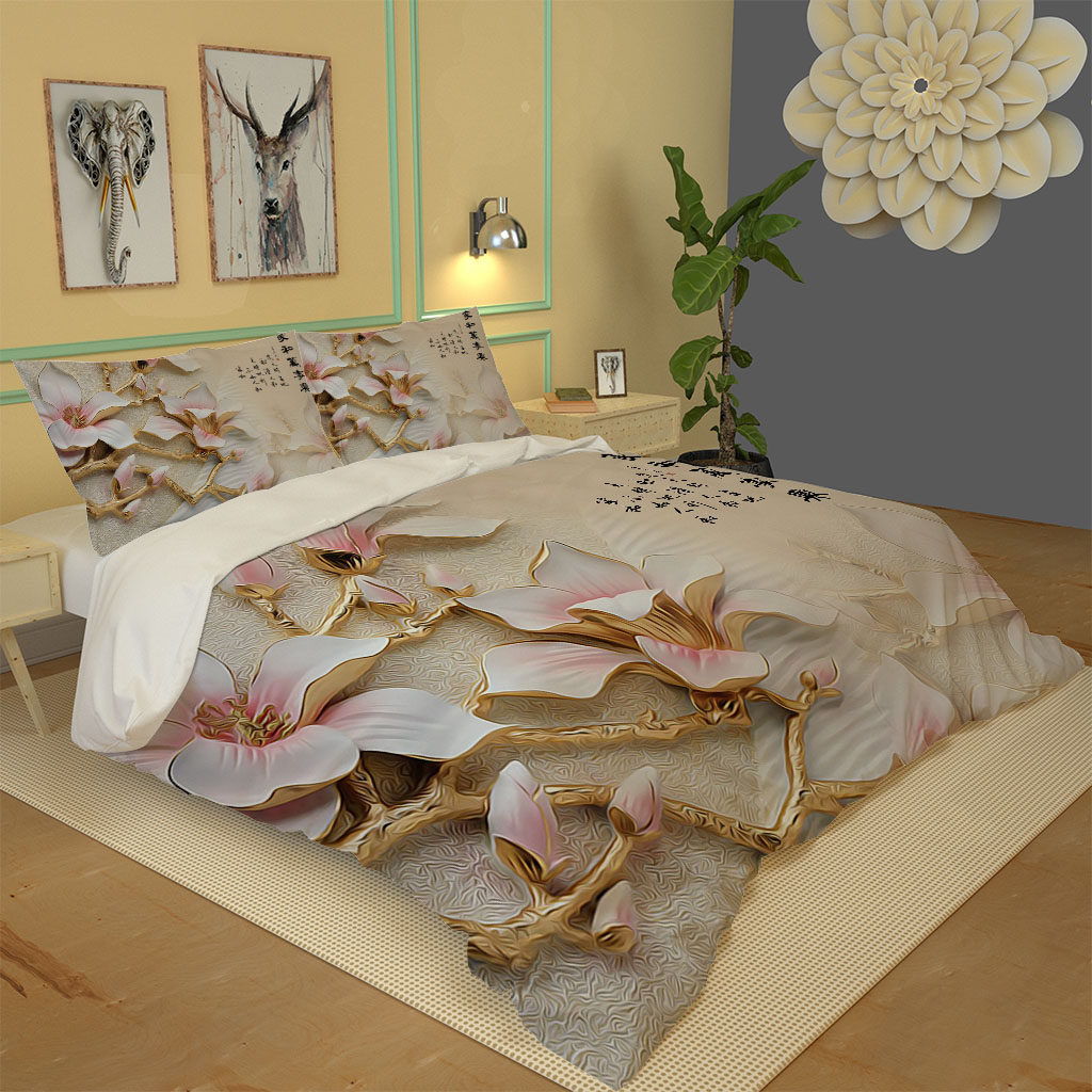 3D Printed Duvet Cover Single bedding set Full Double Bed Linen Flat Sheet pink flower