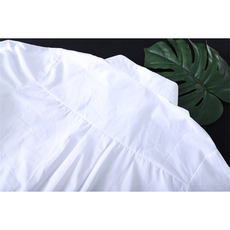 New Women White Shirt 100% cotton Casual Wear Button Up Turn Down Collar Long Sleeve Blouse Embroidery Feminina F106 210317