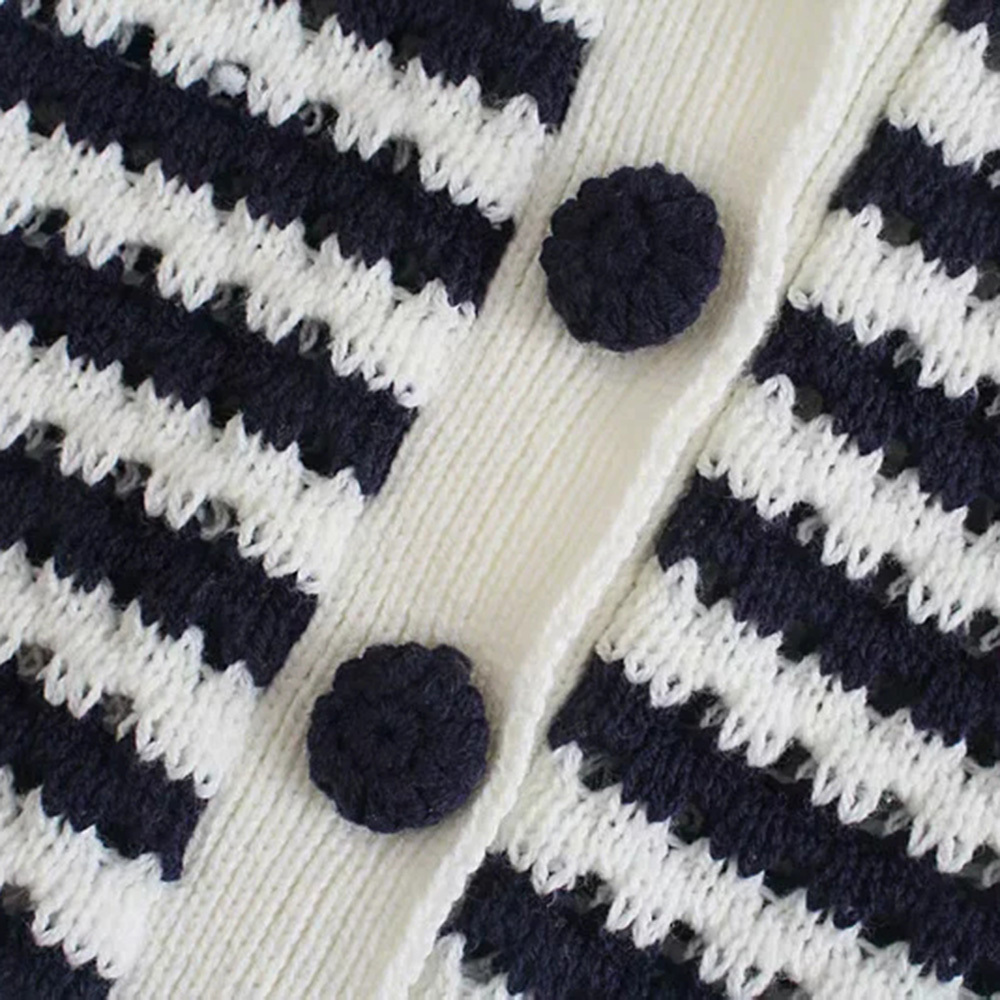 BBWM Women Sweater Vest White Navy Striped Knitted Vest Female Summer Cropped V-Neck Waistcoat Tops 210520