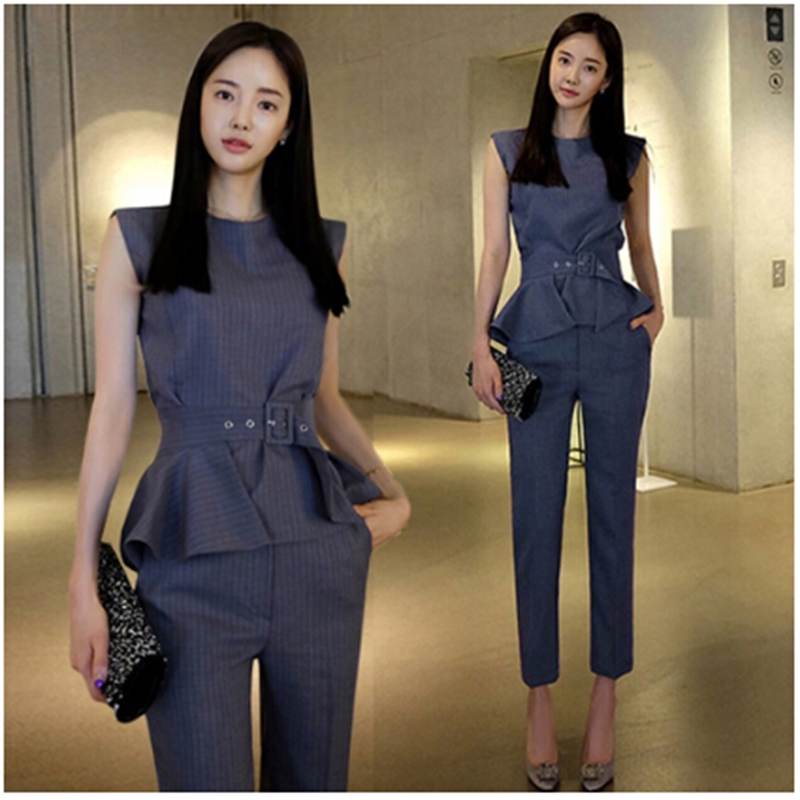 Work Fashion Pant Suits 3 Piece Set for Women Striped Tops & Trouser Office Lady Suit 210520