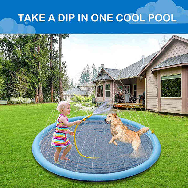 free shipping Smmer Dog Toy Splash Sprinkler Pad for Dogs Thicken Pet Pool Interactive Outdoor Play Water Mat Toys Cats and Children 211111