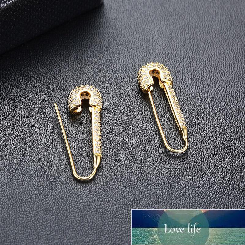 Safety Pin silver Hoop Earrings for Women Girls with Cubic Zirconia Dangle Drop Stud Post Pave earrings Factory price expert design Quality Latest Sty
