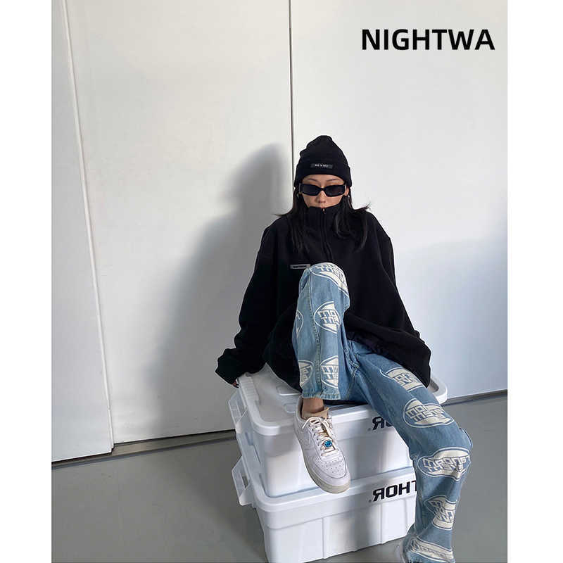 NIGHTWA Summer Vintage Jeans Woman Long Trousers Cowboy Female Loose Streetwear Letter printing High street Harajuku 210922