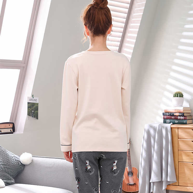 Autumn Pajamas For Women Knitted Cotton Pajama Set Homewear Pijama Mujer Long Sleeve Casual Soft Big Size Female Sleepwear 210924