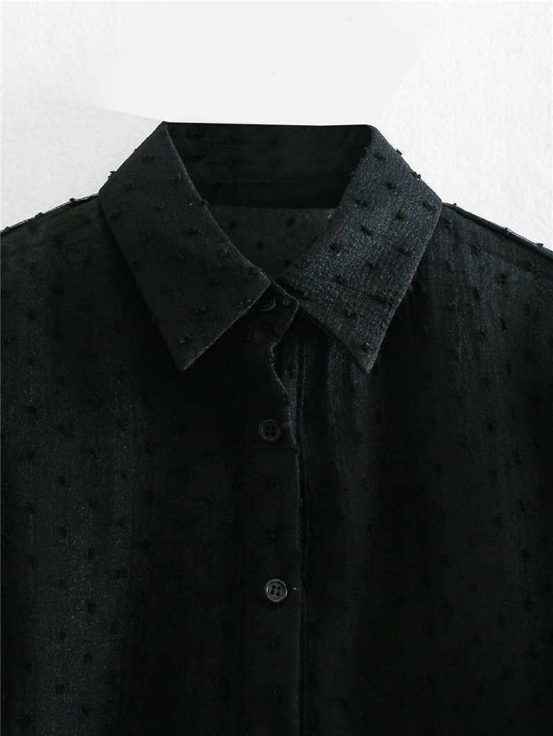 EXQJ Elegant Women Transparent Puff Sleeve Shirts Fashion Ladies Black Polka Dot Tops Sweet Female Chic Patchwork Blouses 210527