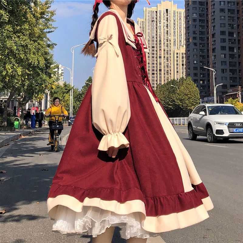 Japan navy collar dress female preppy style small girl fresh Kawaii sweet Lolita long skirt ss lovely women streetwear 210526