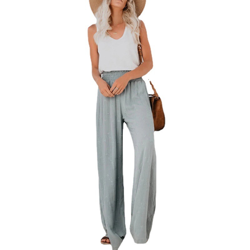 Women Pants Temperament High Waist Loose Casual Wide Leg Elastic Waisted Long Trousers Spring Summer 210513