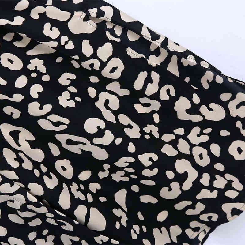 Vintage Woman Black Leopard Satin Sashes Long Dress Spring Fashion Ladies Shirt es Female ELegant Patry 210515