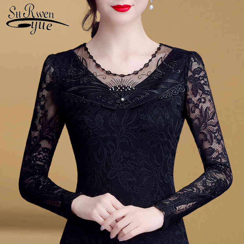 Sexy Hollow Lace Blouse Shirt Female Blusas Mujer De Moda Slim Spring Autumn Long Sleeve Tops 6905 50 210521, Black
Sexy Hollow Lace Blouse Shirt Female Blusas Mujer De Moda Slim Spring Autumn Long Sleeve Tops 6905 50 210521, Black