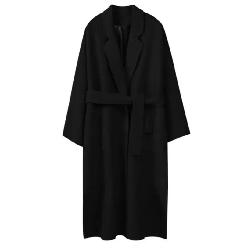 Women's Wool & Blends Long Autumn And Winter Fashion Woolen Overcoat Loose Plus Cotton Size Coat Female Belt Green