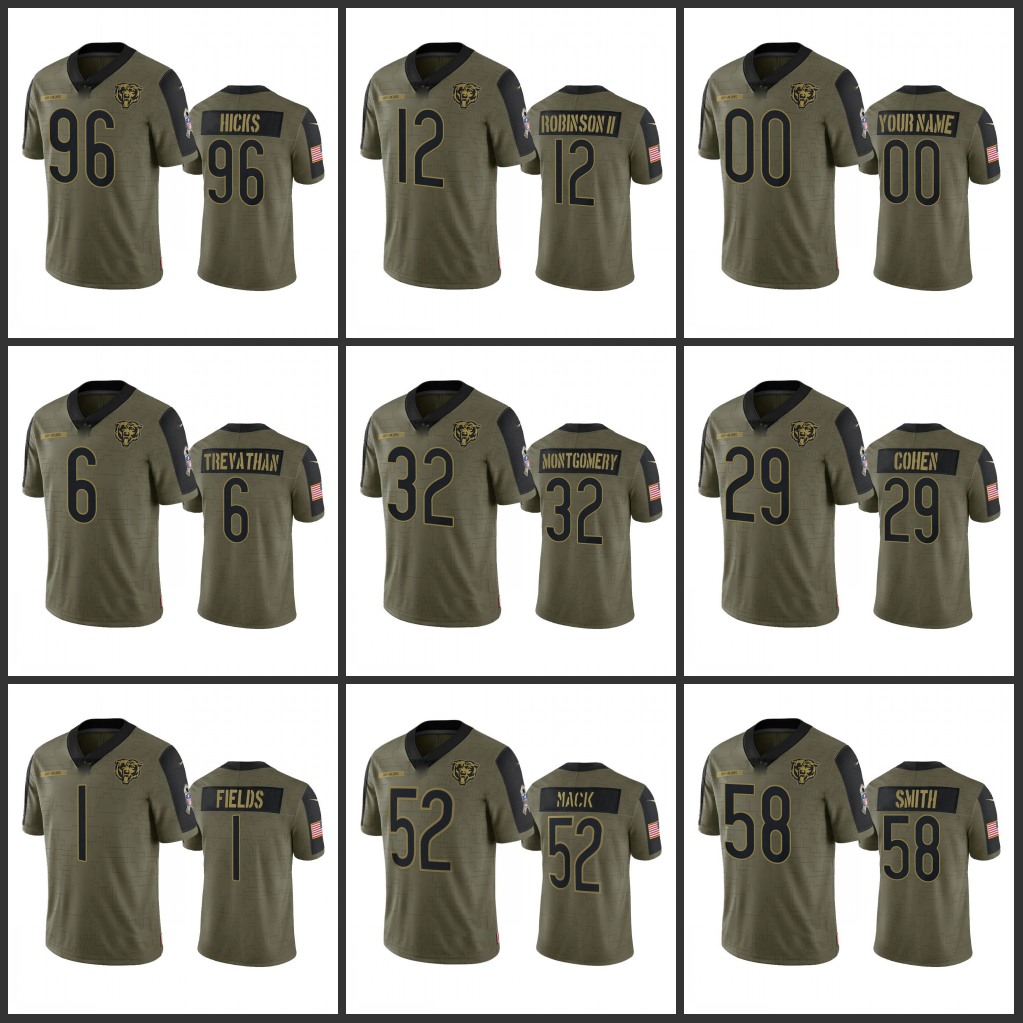 Jersey Chicago''Bears''Men #1 Justin Fields 32 David Montgomery 29 Tarik Cohen Custom Women Youth''NFL''Olive Salute To Service Limited Jersey
Jersey Chicago''Bears''Men #1 Justin Fields 32 David Montgomery 29 Tarik Cohen Custom Women Youth''NFL''Olive Salute To Service Limited Jersey