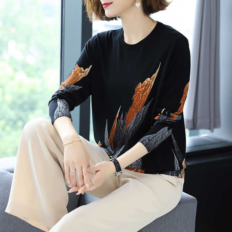 YISU Autumn Winter Casual Knitted Sweater Women Pullover Sweaters Loose Jumper O neck Long sleeve Printed sweater Women 210908