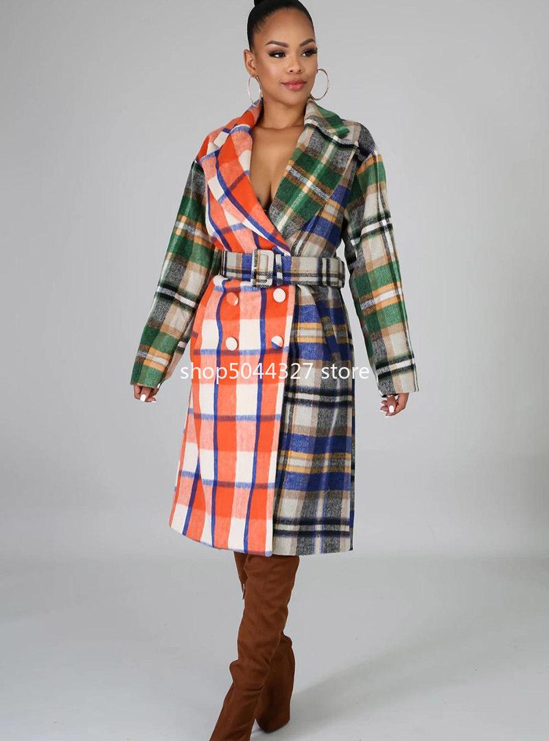 Ethnic Clothing Grid Print African Dresses For Women Dashiki Autumn Winter Woman Clothes Dress Woolen Cloth Coat Elegant Africa