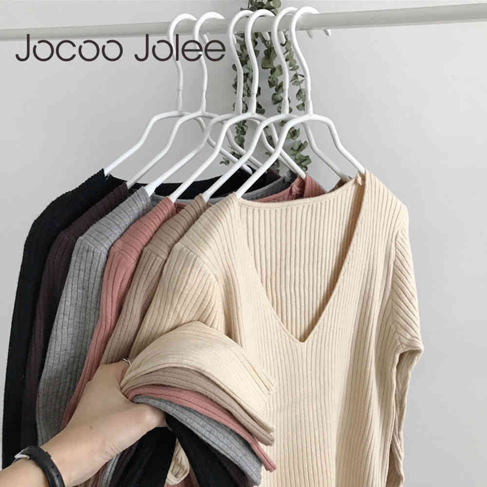 Korean V Neck Knit Sweater Women Knitted Ribbed Pullover Long Sleeve Slim Jumper Soft Warm Pull Femme 210428