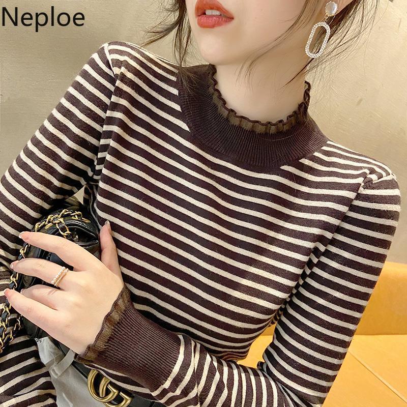 Women' Sweaters Neploe Striped For Women Half High Collar Patchwork Lace Pullovers Slim Fit Korean Knitted Chic Jumper 2021 Full Femme, Apricot
Women' Sweaters Neploe Striped For Women Half High Collar Patchwork Lace Pullovers Slim Fit Korean Knitted Chic Jumper 2021 Full Femme, Apricot