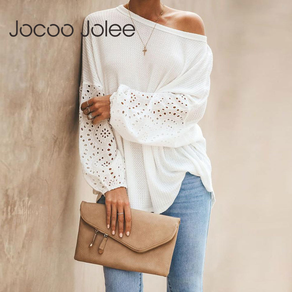 Elegant Embroidery Floral Hollow Out Blouse Women Loose Shirt Casual White Lantern Sleeve Spring Tops Plus Size 3XL 210428