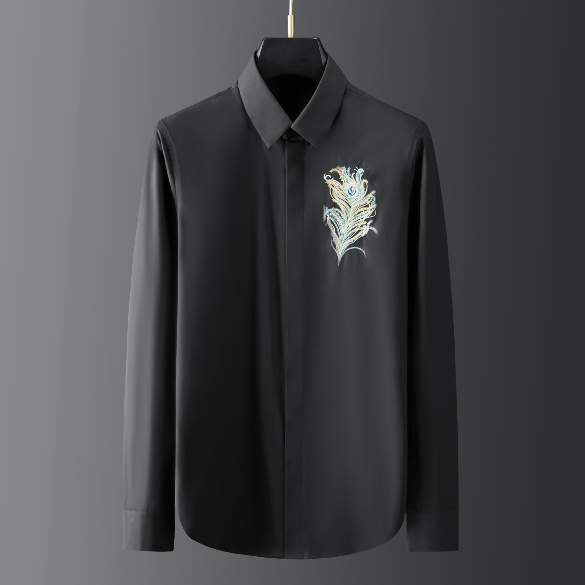 IEFB Runway High Quality Men's Spring Long Sleeve Shirt Peacock Feather Precision Letter Embroidery Slim Fashion Blouse 9Y5617 210524