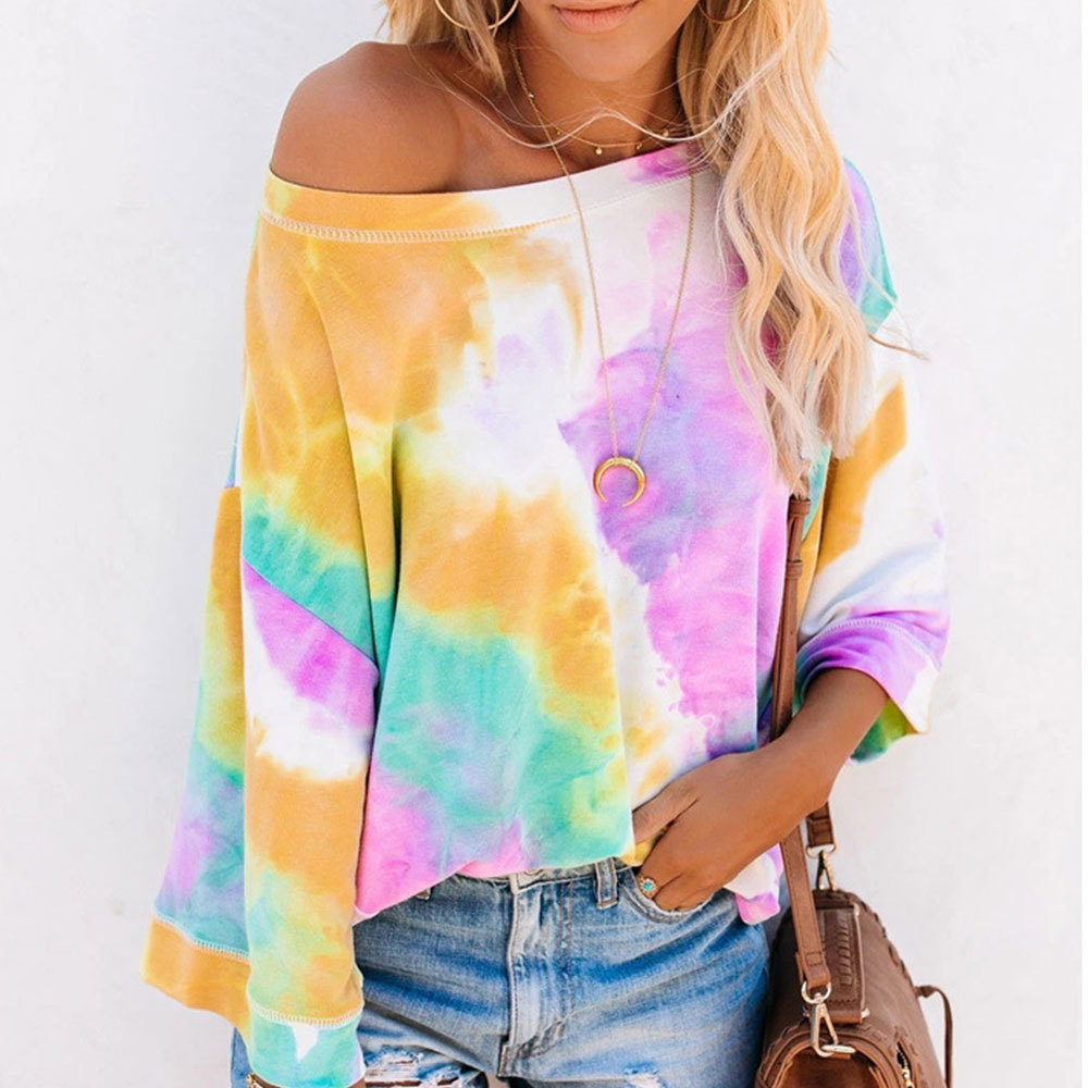 Fashion Tie Dye Print T Shirt Casual Autumn Long Sleeve O Neck Loose t Elegant Tops Hip Hop Tee 210428