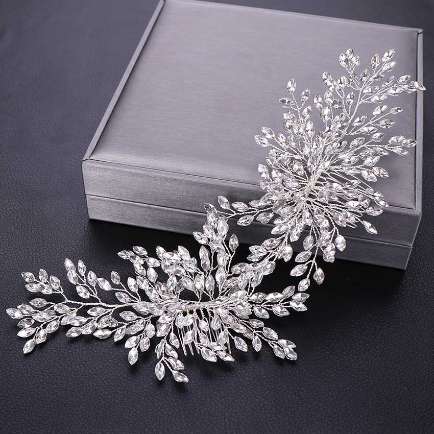 Women Hair Combs Wedding Hair Accessories Tiara Pearl Rhinestone Silver Color Bridal Hair Ornament Flower Head Jewelry Headband X0625