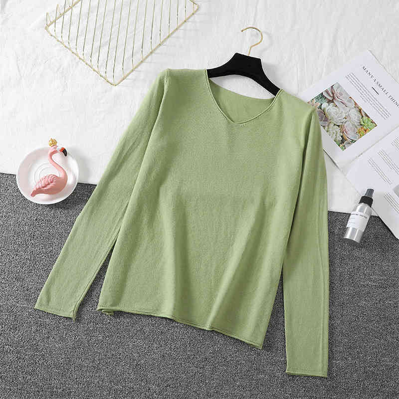 V Neck Sweater Women's Pullover Casual Slim Bottoming Sweaters Female Elastic Long Sleeve Tops Femme 7336 50 210427